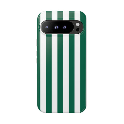 Google Pixel 9 Pro XL / Glossy Phone Case - Simple Green & White Stripe Pattern Phone Case