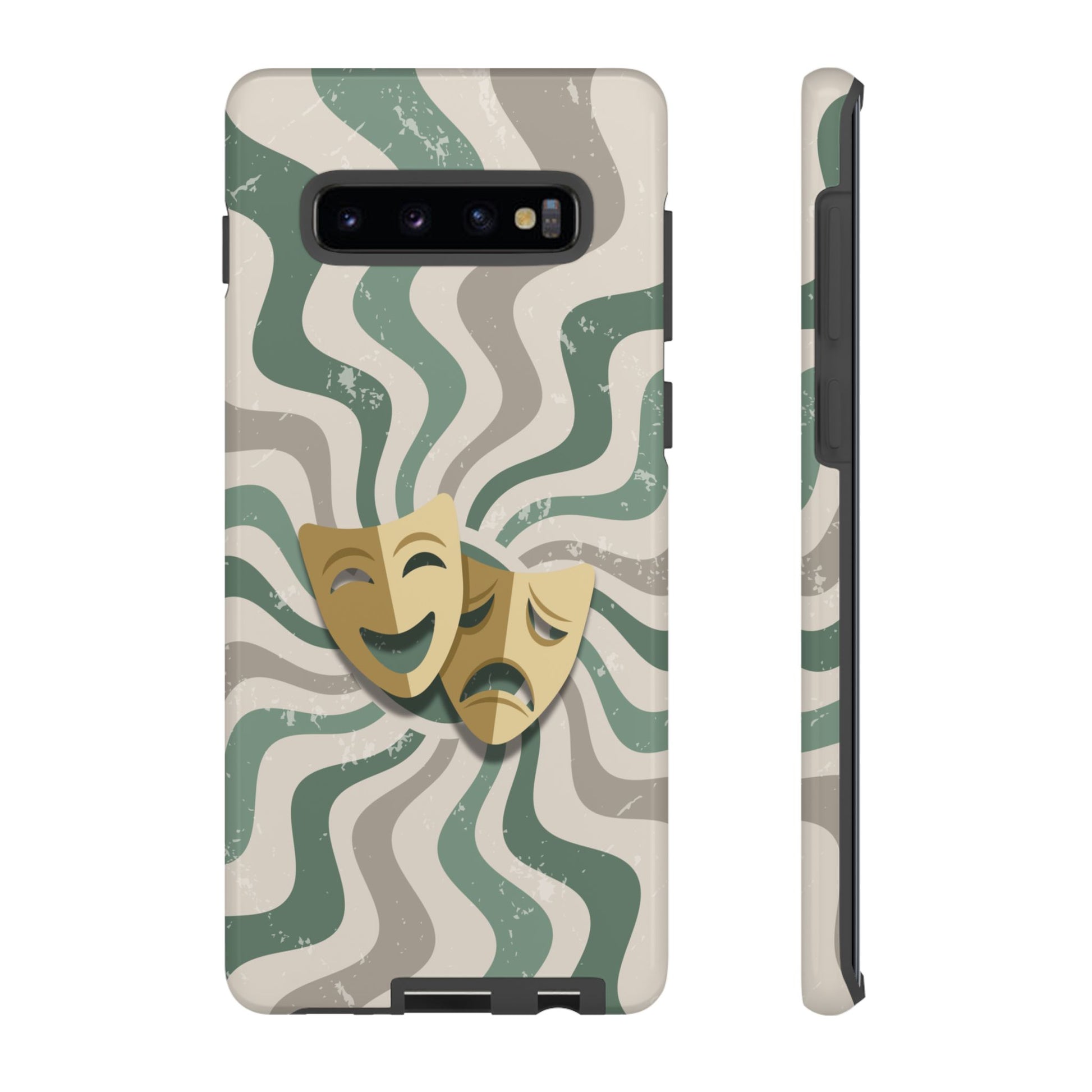Samsung Galaxy S10 Plus / Glossy Phone Case - Comedy & Tragedy Masks – Green Minimal Retro Wave Phone Case