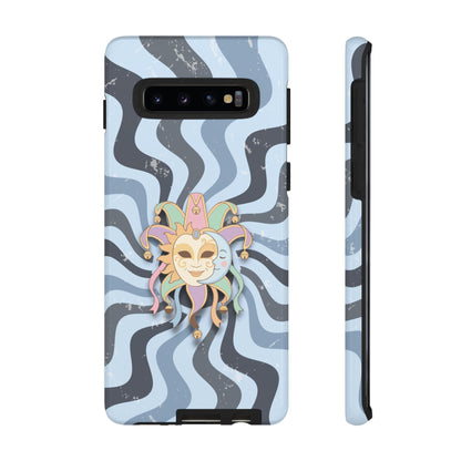 Samsung Galaxy S10 / Glossy Phone Case - Sun & Moon Jester Mask – Blue Retro Wave Phone Case