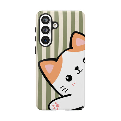 Playful Peakaboo Cat with Green Stripe Pattern Phone Case - Green Phone Case - Samsung Galaxy S26 Plus / Glossy