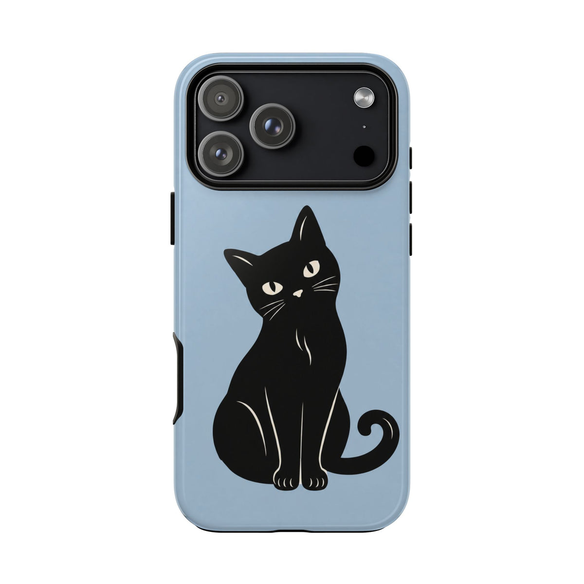 Minimalist Powder Blue & Black Cat Phone Case - Blue Phone Case - iPhone 18 Pro Max / Glossy