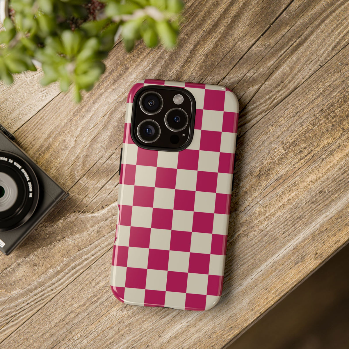 Pink & White Checked Pattern Phone Case - Pink Phone Case