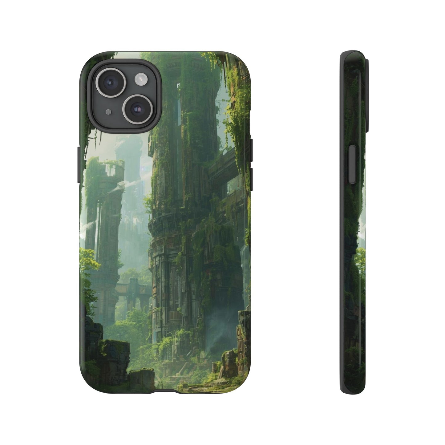 iPhone 15 Plus / Glossy Phone Case - Overgrown Future Ruins Sci-fi Phone Case