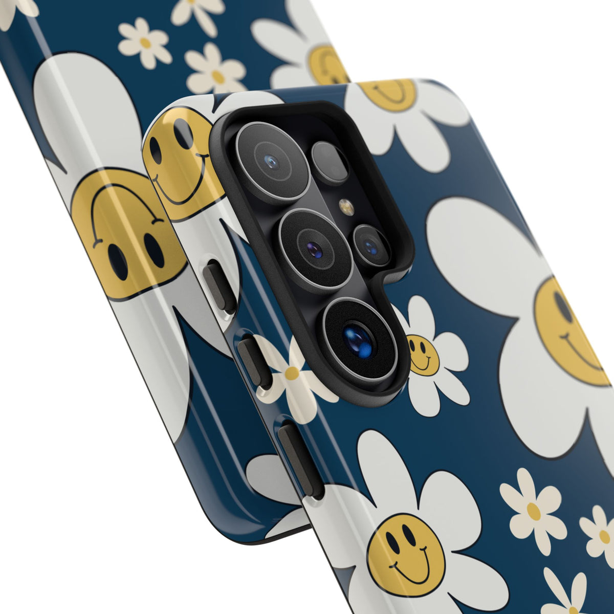 Fun Retro Daisy Pattern with Blue Background Phone Case - Blue Phone Case