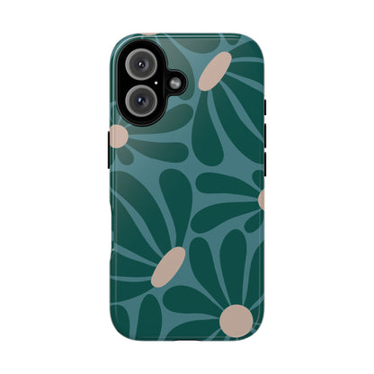 Retro Turquoise Daisy Pattern Phone Case - Green Phone Case - iPhone 16 / Glossy