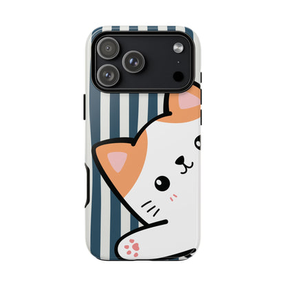 Playful Peakaboo Cat with Blue Stripe Pattern Phone Case - Blue Phone Case - iPhone 17 Pro Max / Glossy