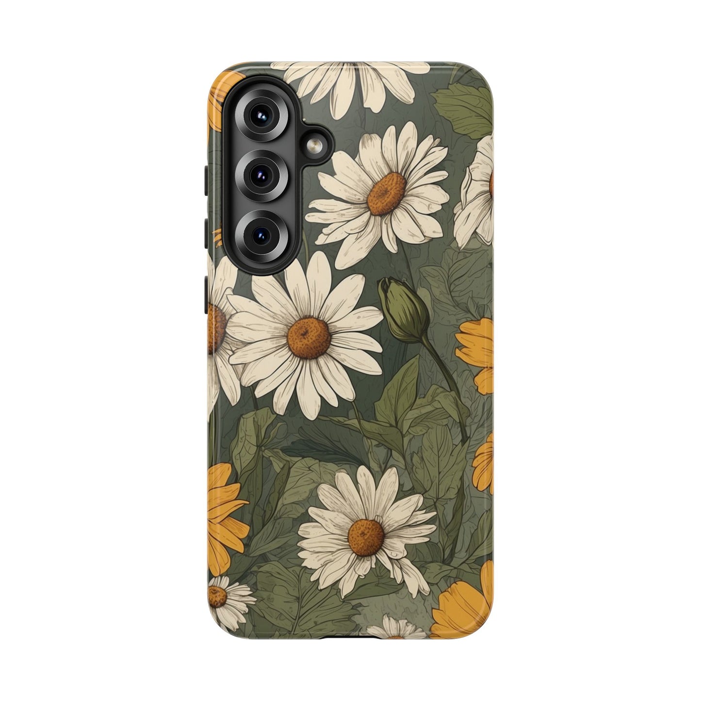 Samsung Galaxy S25 Plus / Glossy Phone Case - Boho Chic Daisies Floral Pattern ’White & Yellow’ Phone Case