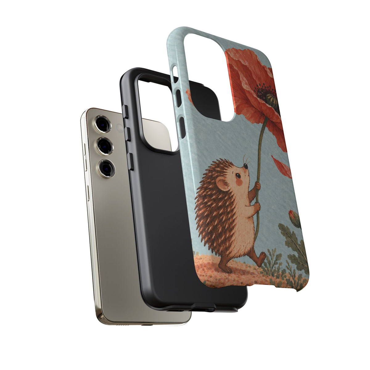 Whimsical Pale Blue Hedgehog and Poppy Phone Case - Blue Phone Case