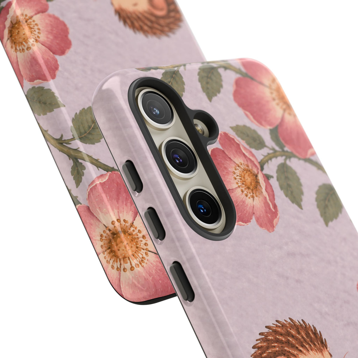 Whimsical Lilac Hedgehog and Wild Rose Phone Case - Purple Phone Case