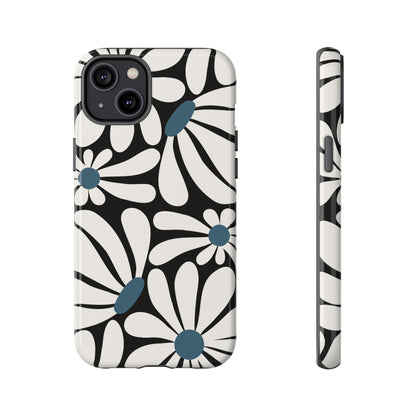 Retro Black Daisy Pattern Phone Case - Black Phone Case - iPhone 14 Plus / Glossy