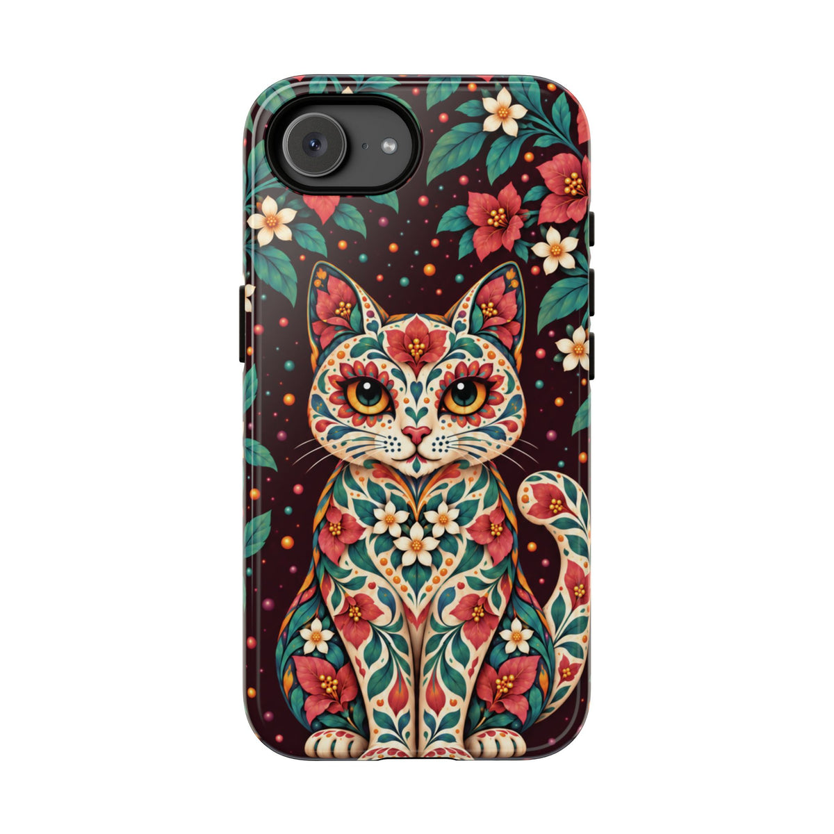 Vibrant Terracotta and Teal Calavera Cat Phone Case - Multicolor Phone Case - iPhone 17e / Glossy