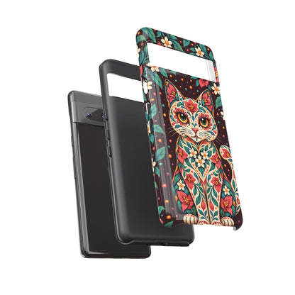 Vibrant Terracotta and Teal Calavera Cat Phone Case - Multicolor Phone Case