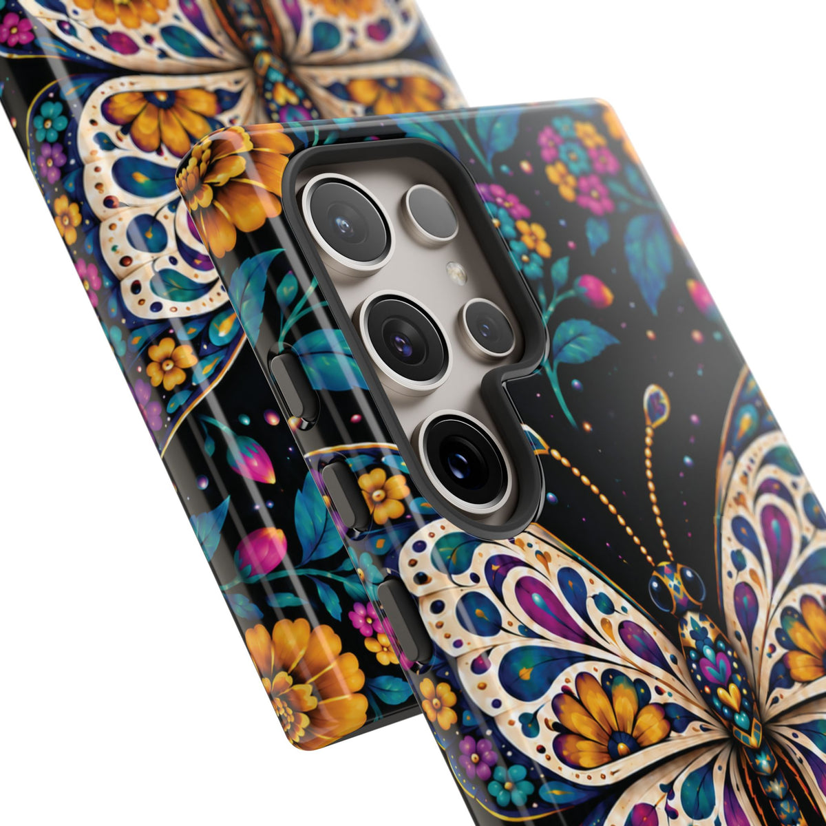 Vibrant Purple and Teal Calavera Butterfly Phone Case - Multicolor Phone Case