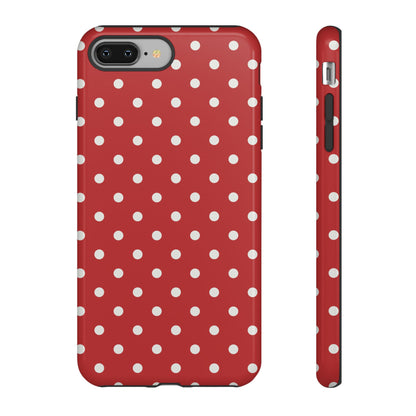 iPhone 8 Plus / Glossy Phone Case - Red with White Dot Pattern Phone Case