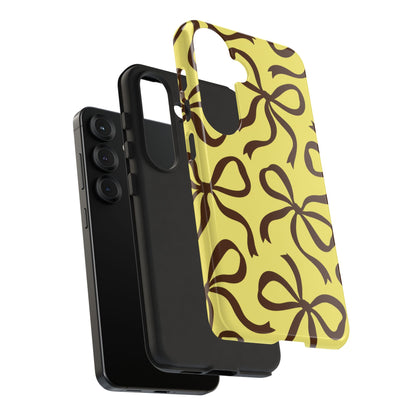 Bold Butter Yellow and Chocolate Brown Bow Pattern Phone Case
