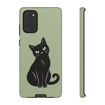 Minimalist Sage Green & Black Cat Phone Case