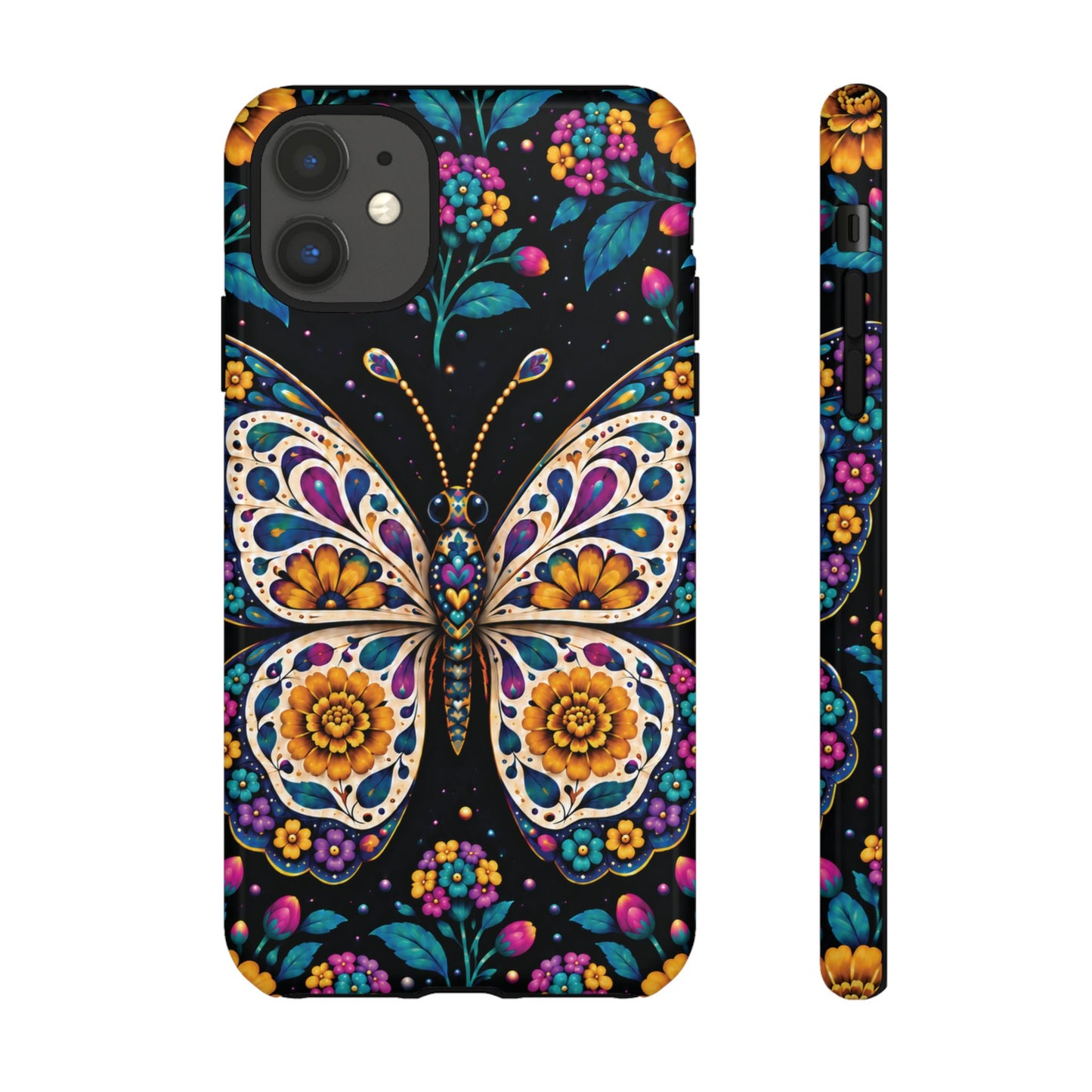 Vibrant Purple and Teal Calavera Butterfly Phone Case - Multicolor Phone Case - iPhone 11 / Glossy
