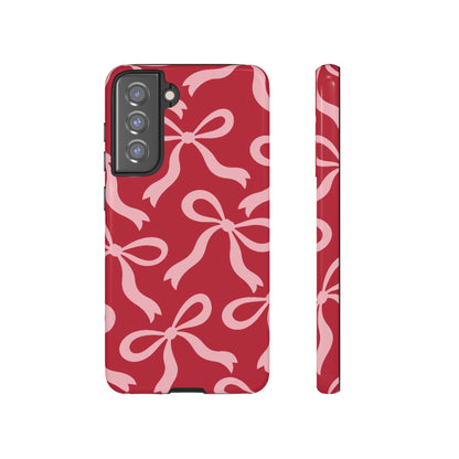 Bold Raspberry Red and Blush Pink Bow Pattern Phone Case - Red Phone Case - Samsung Galaxy S21 FE / Glossy