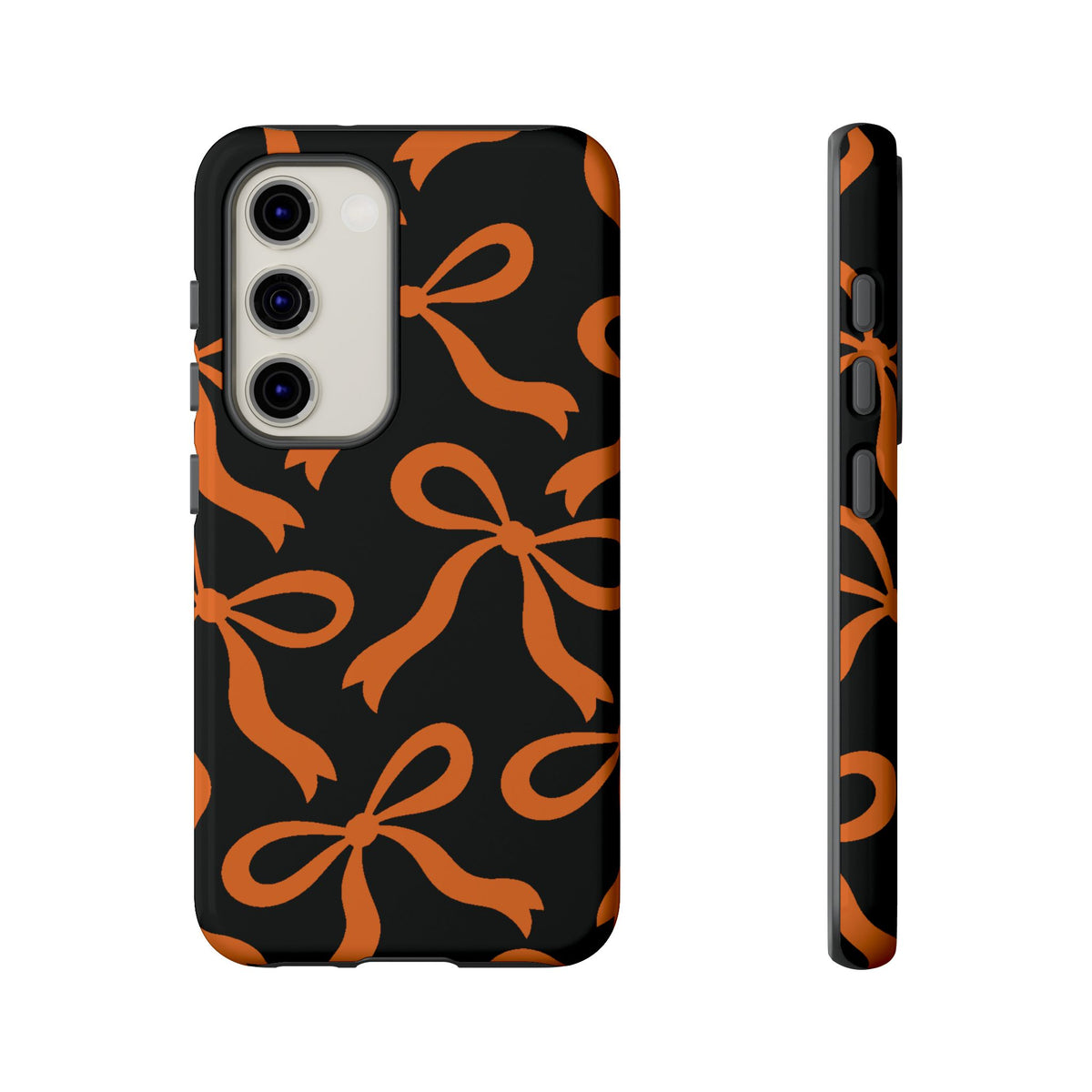 Bold Black and Burnt Orange Bow Pattern Phone Case - Black Phone Case - Samsung Galaxy S23 / Glossy