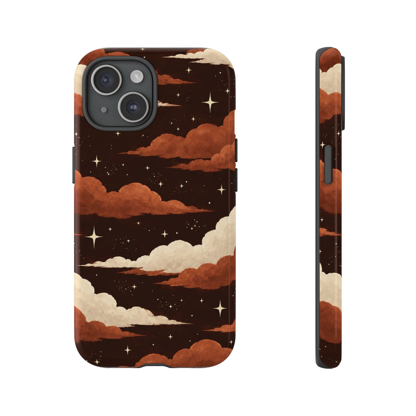 Illustrated Burnt Orange Clouds & Stars Phone Case