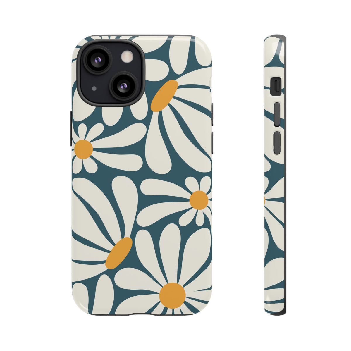 Retro Blue Daisy Pattern Phone Case - Blue Phone Case - iPhone 13 Mini / Glossy