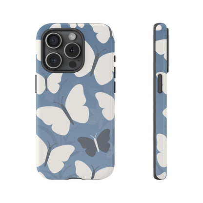 iPhone 15 Pro / Glossy Phone Case - Minimalist Light Blue Butterfly Pattern Phone Case