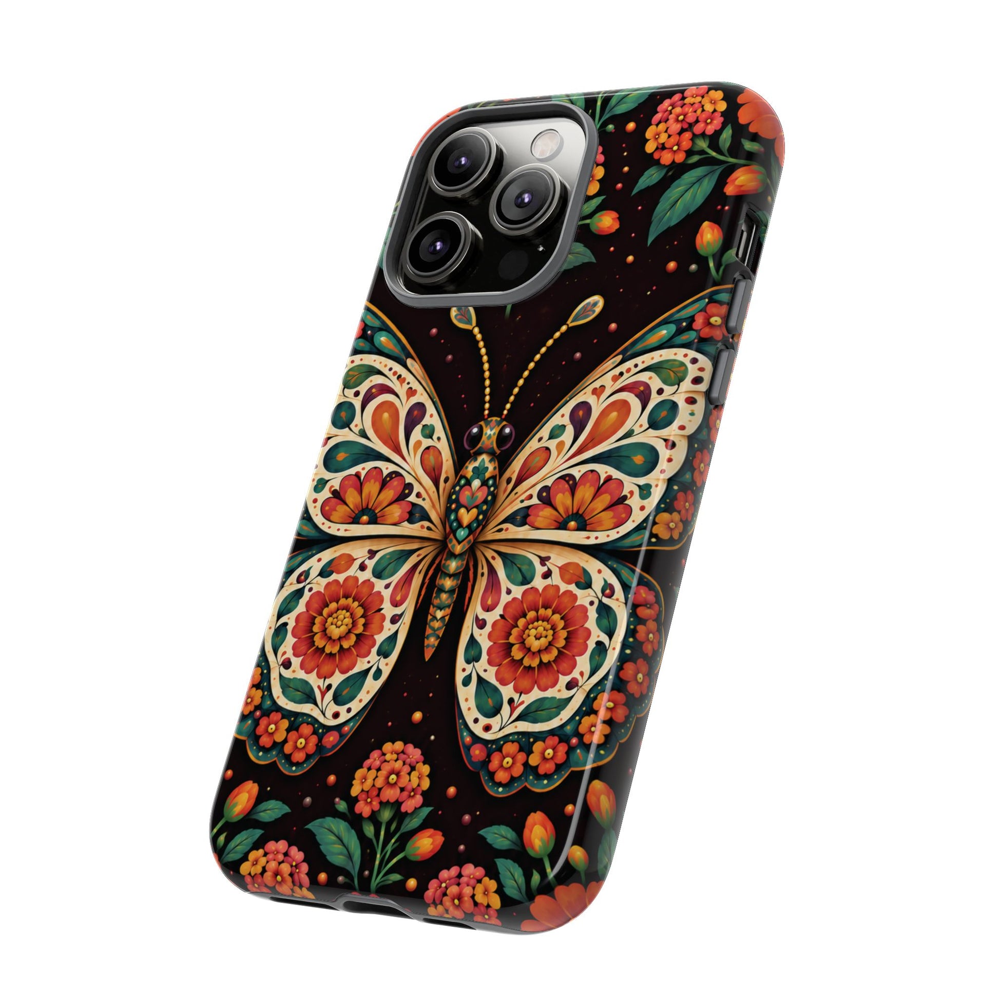 Vibrant Terracotta and Teal Calavera Butterfly Phone Case - Multicolor Phone Case