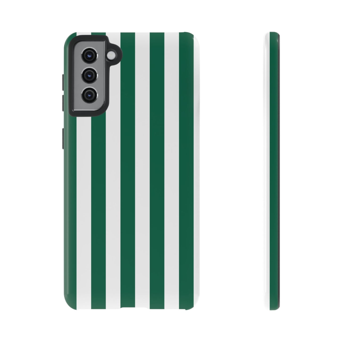 Samsung Galaxy S21 Plus / Glossy Phone Case - Simple Green & White Stripe Pattern Phone Case