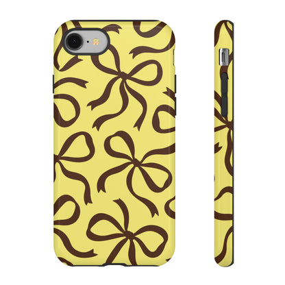 Bold Butter Yellow and Chocolate Brown Bow Pattern Phone Case