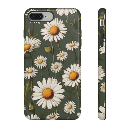 iPhone 8 Plus / Glossy Phone Case - Boho Chic Daisies Floral Pattern ’White & Green’ Phone Case