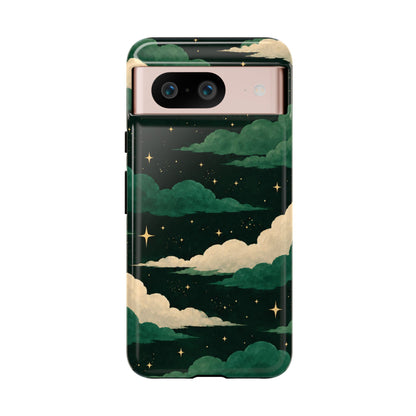 Illustrated Emerald Green Clouds & Stars Phone Case