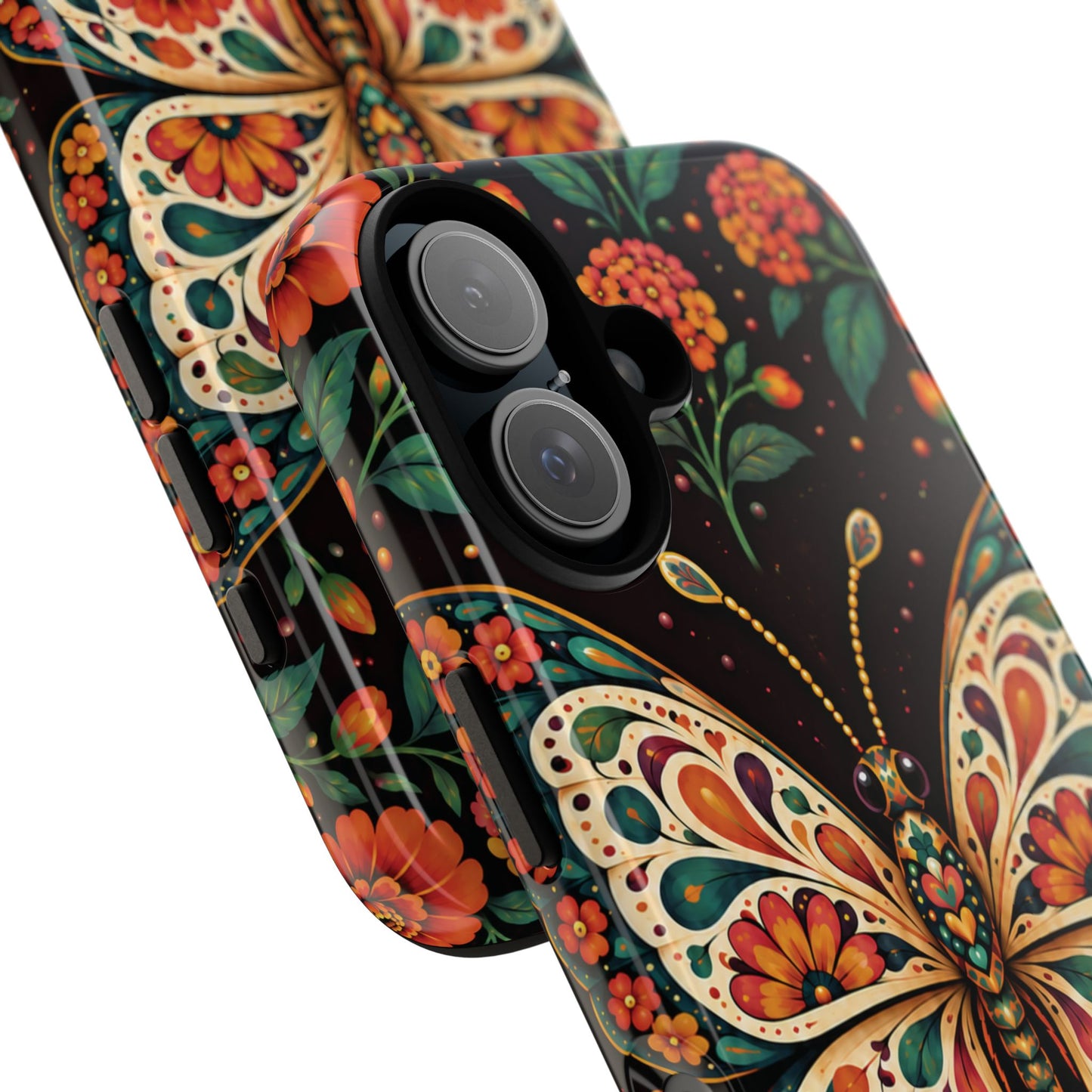 Vibrant Terracotta and Teal Calavera Butterfly Phone Case - Multicolor Phone Case
