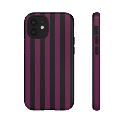 iPhone 12 Mini / Glossy Phone Case - Trendy Plum & Black Stripe Pattern Phone Case