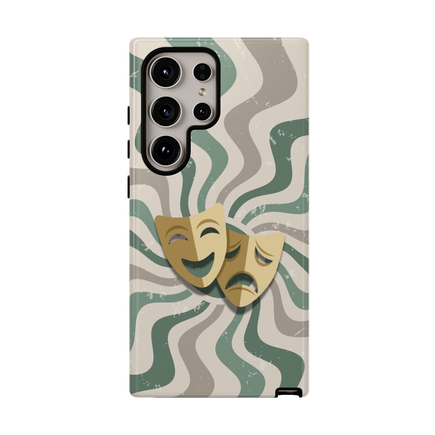 Samsung Galaxy S24 Ultra / Glossy Phone Case - Comedy & Tragedy Masks – Green Minimal Retro Wave Phone Case