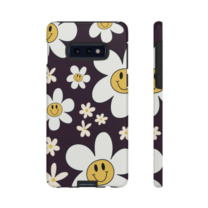 Samsung Galaxy S10E / Glossy Phone Case - Fun Retro Daisy Pattern with Purple Background Phone Case