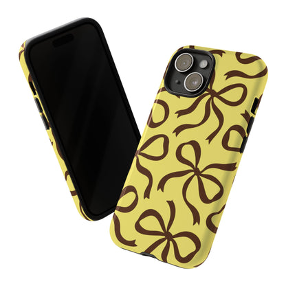 Bold Butter Yellow and Chocolate Brown Bow Pattern Phone Case