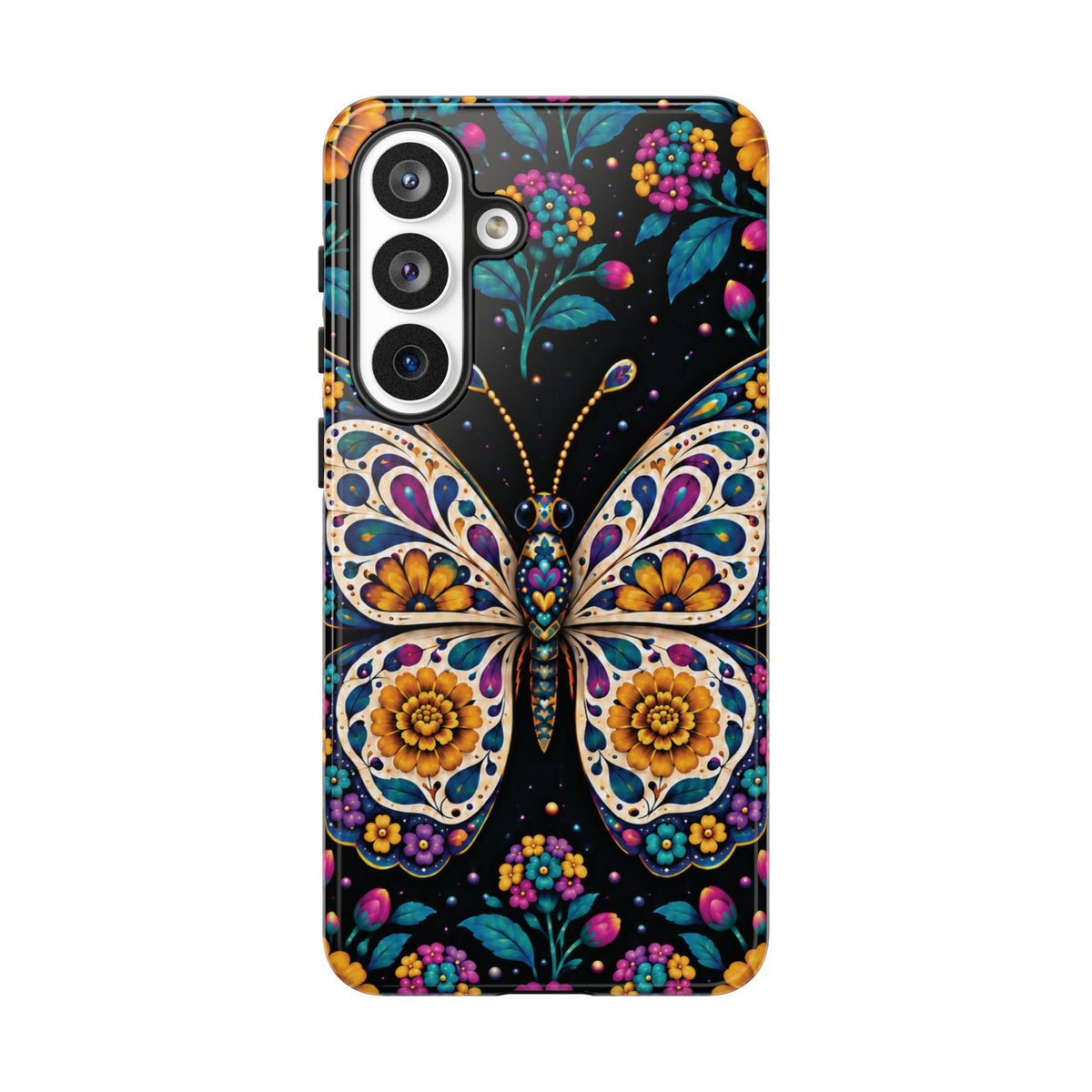 Vibrant Purple and Teal Calavera Butterfly Phone Case - Multicolor Phone Case - Samsung Galaxy S26 Plus / Glossy