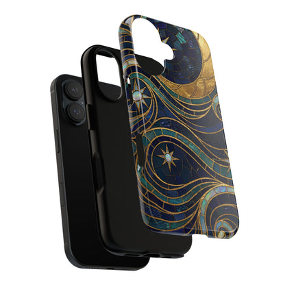 Elegant Navy & Gold Crescent Moon Mosaic Phone Case