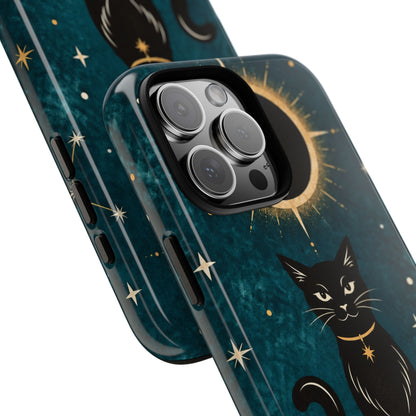 Whimsical Teal Celestial Black Cat Phone Case