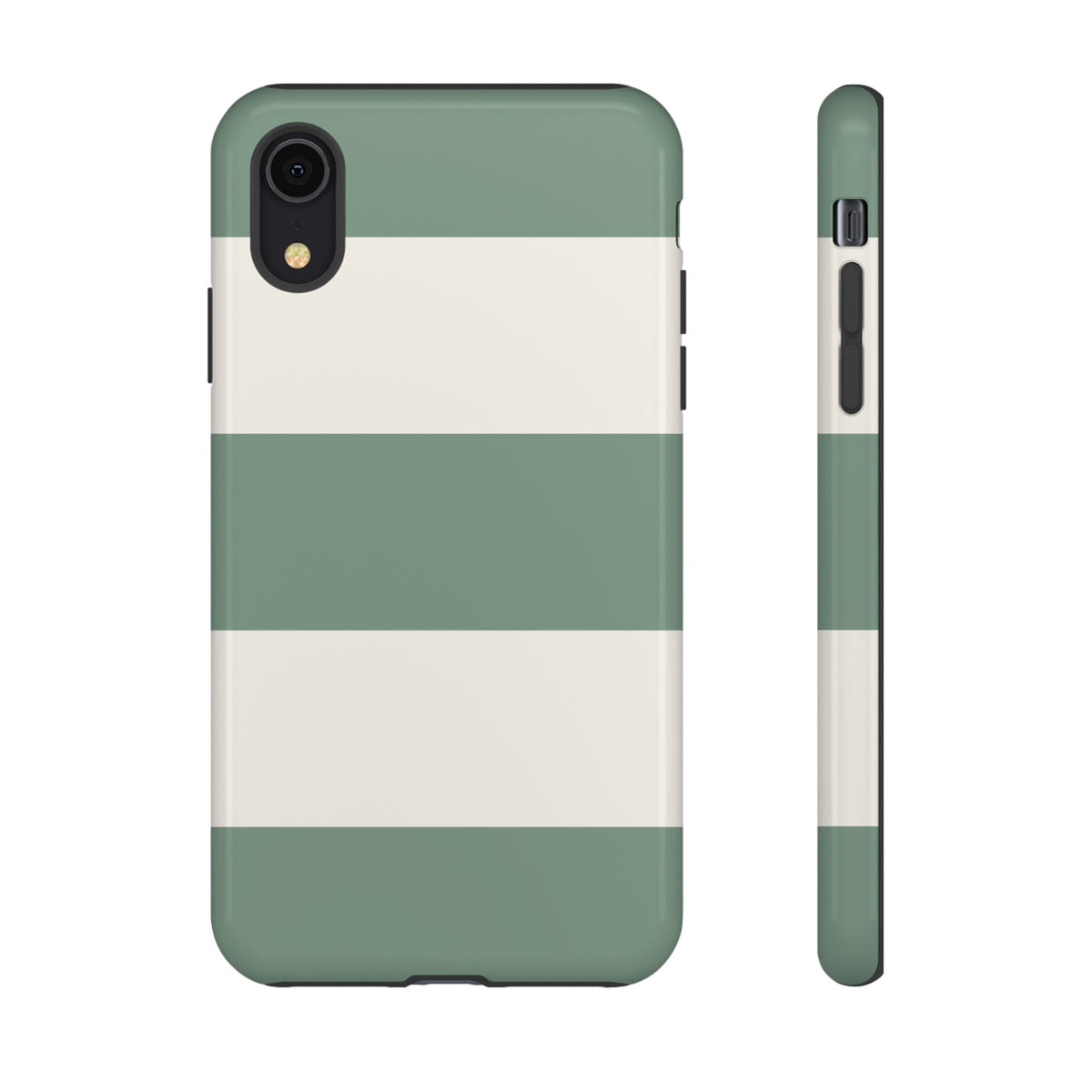 Green & White Horizontal Stripe Pattern Phone Case - Green Phone Case - iPhone XR / Glossy
