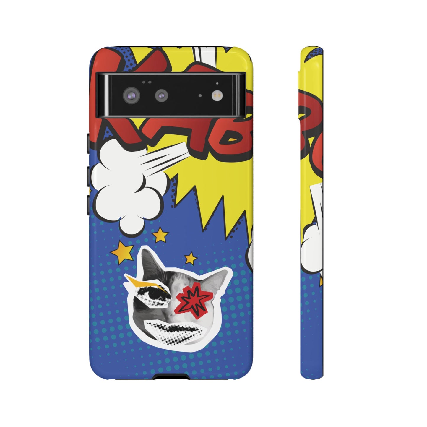 Google Pixel 6 / Glossy Phone Case - Bold Blue Pop Art Cat Phone Case