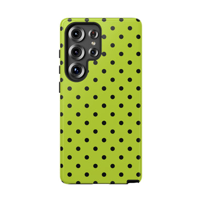 Samsung Galaxy S25 Ultra / Glossy Phone Case - Trendy Neon Lime Green & Black Dot Pattern Phone Case