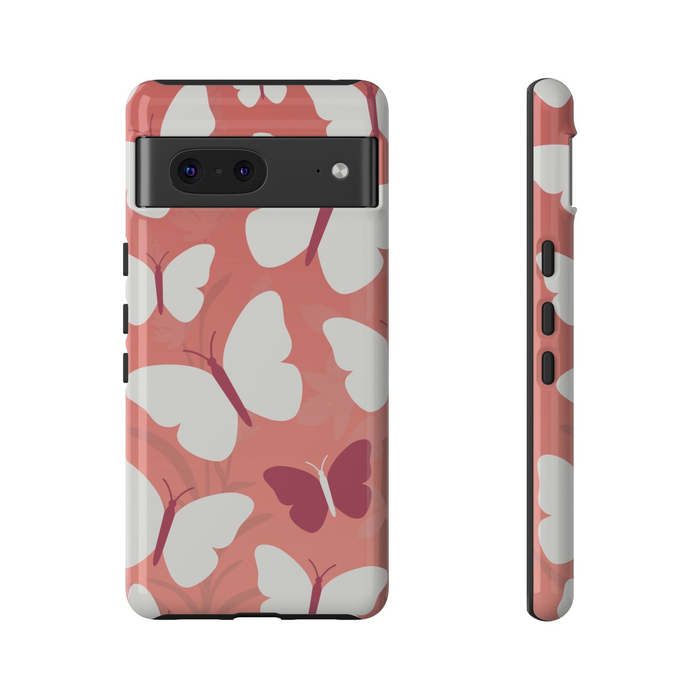 Google Pixel 7 / Glossy Phone Case - Minimalist Pink Butterfly Pattern Phone Case