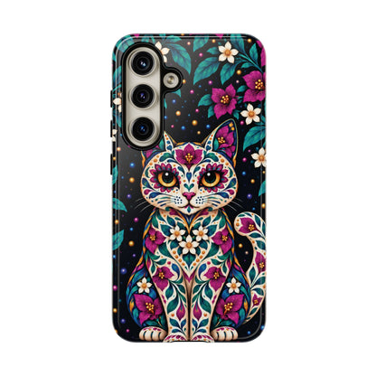 Vibrant Purple and Teal Calavera Cat Phone Case - Multicolor Phone Case - Samsung Galaxy S24 / Glossy