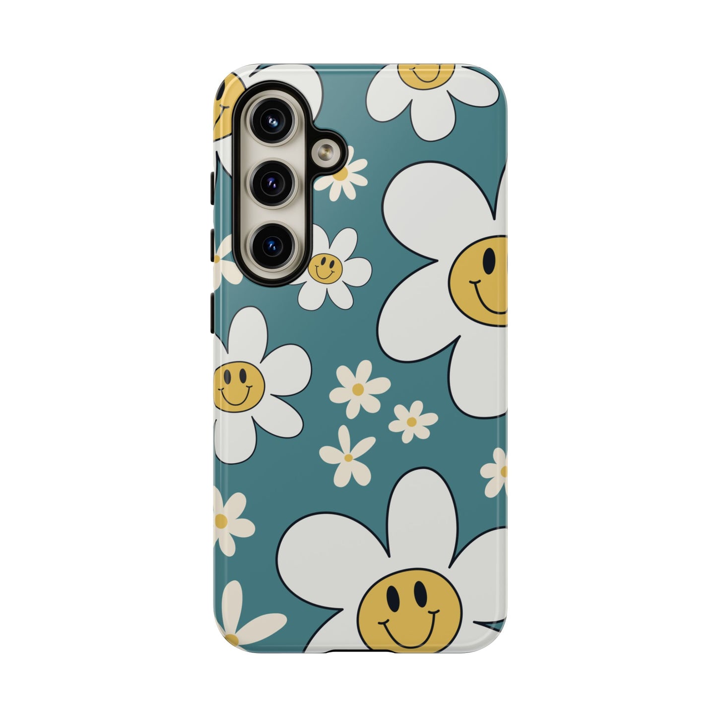 Fun Retro Daisy Pattern with Light Blue Background Phone Case - Blue Phone Case - Samsung Galaxy S24 / Glossy