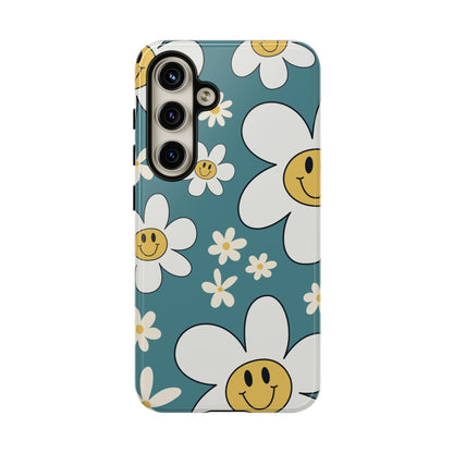Fun Retro Daisy Pattern with Light Blue Background Phone Case - Blue Phone Case - Samsung Galaxy S24 / Glossy