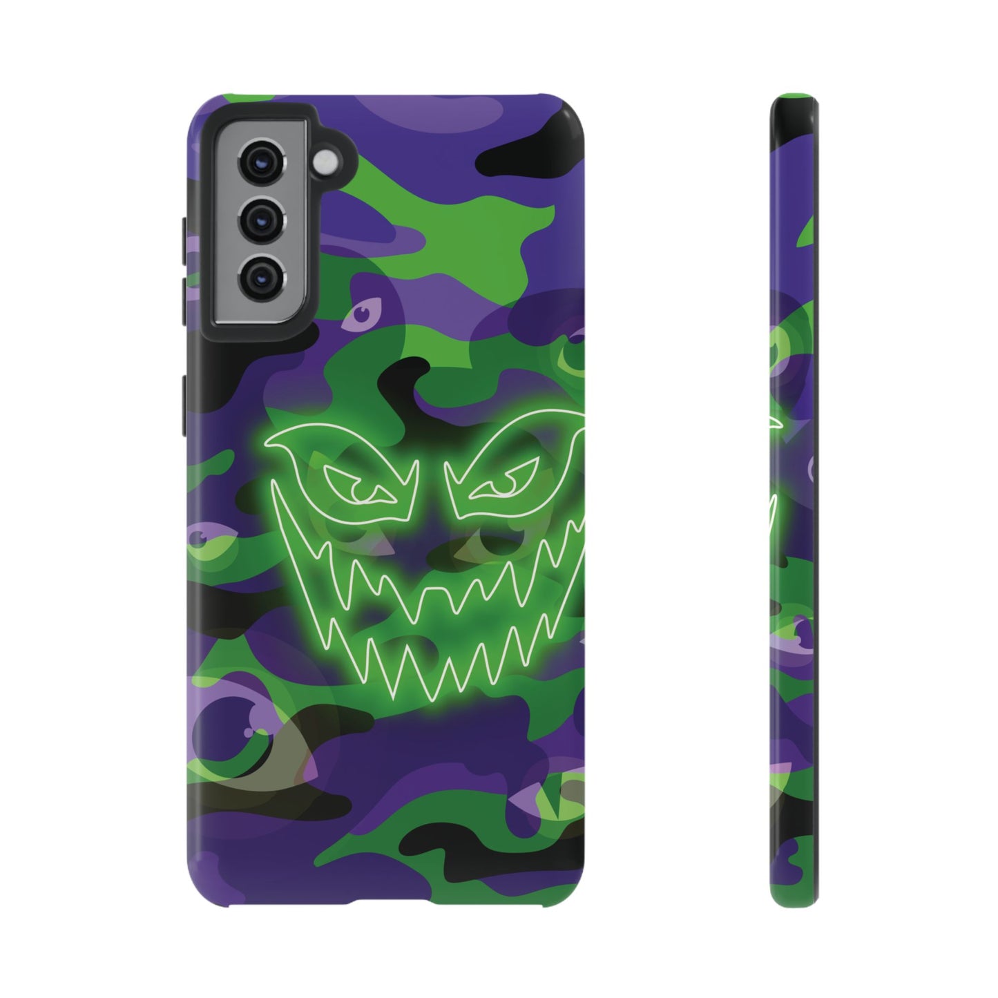 Samsung Galaxy S21 Plus / Glossy Phone Case - Green & Purple Neon Face Camo Phone Case