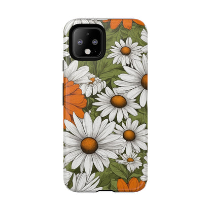 Boho Chic Daisies Floral Pattern "White, Orange & Green" Phone Case