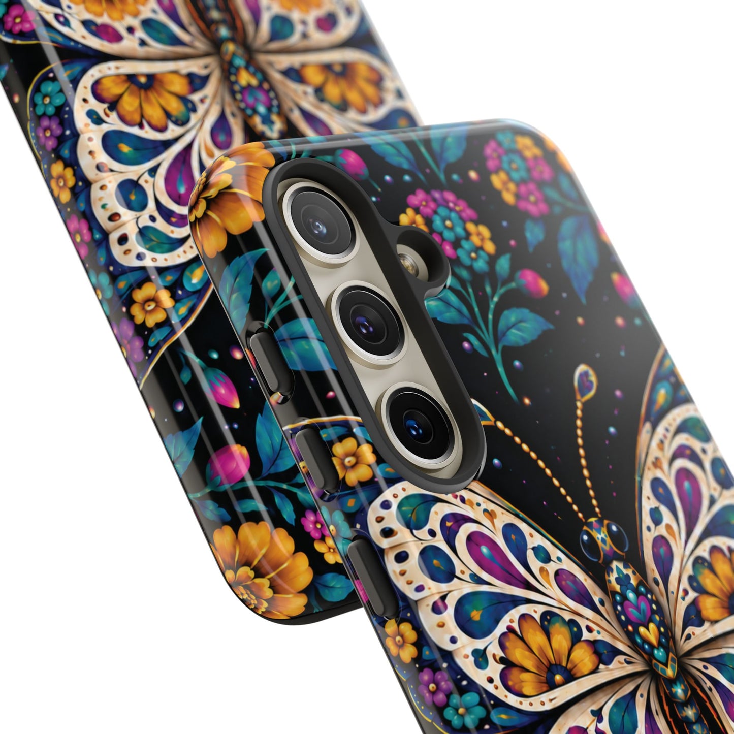 Vibrant Purple and Teal Calavera Butterfly Phone Case - Multicolor Phone Case