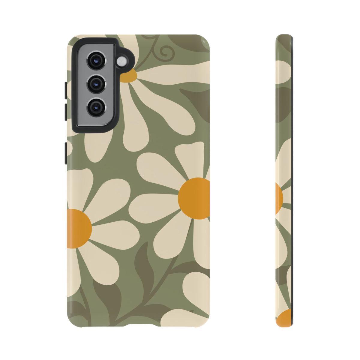 Retro Green Daisy Pattern #2 Phone Case - Green Phone Case - Samsung Galaxy S21 / Glossy
